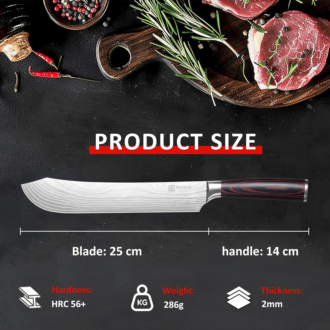 PAUDIN 10″ Bullnose Brisket Knife – Forged German Steel, Ultra Sharp Butcher Knife for BBQ & Meat Slicing - Paudin Store