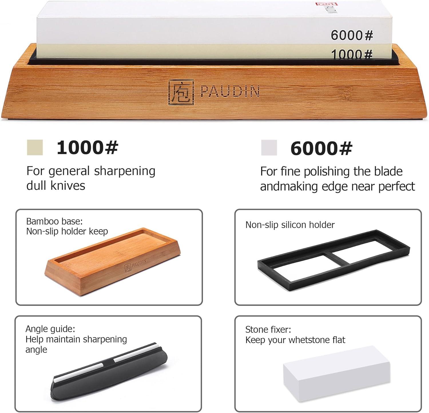 Paudin Premium Whetstone Knife Sharpener Kit - 1000/6000 Grit - Paudin Store