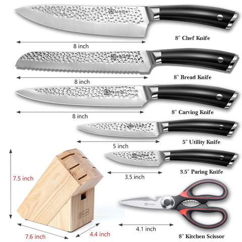 Paudin HT1 Hammered Pattern Premium 7 PCS Block Knife Set - Paudin Store